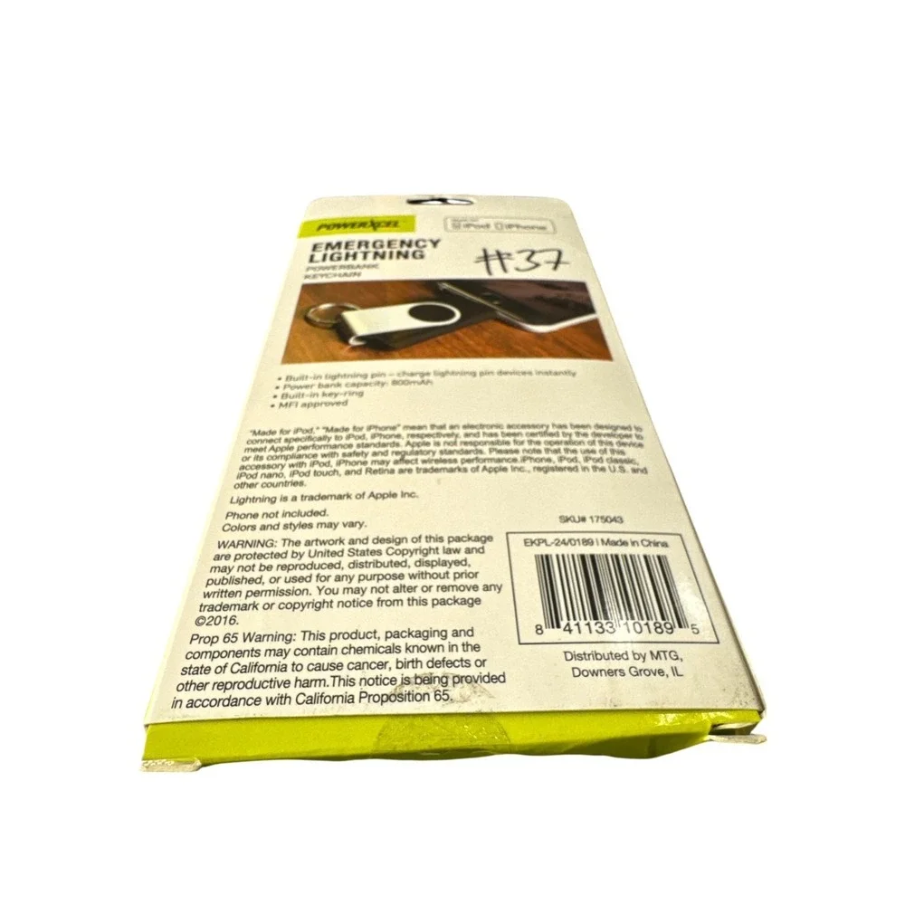 PowerXcel Emergency 800MAH Instant Charge Powerbank Keychain Micro USB‎ Black